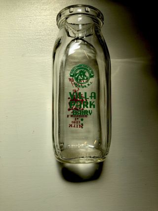 Vintage Glass Half Pint Milk Bottle Villa Park Dairy Trenton Nj