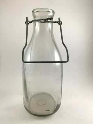 Vintage Half Gallon Milk Bottle With Handle 11 1/4 " High Clear Glass