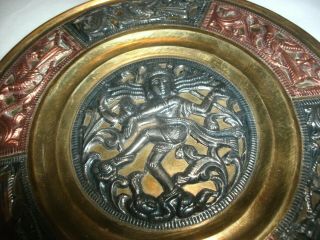 VINTAGE COPPER AND BRASS INDIAN RELIEF WALL PLAQUE,  HINDU GOD,  REPEATING BIRD MO 3