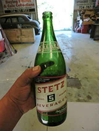 Vintage Stetz Green Soda Pop Bottle,  Charleroi,  Pa. ,  32oz.  (l)