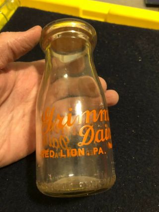 Vintage Grimm’s Dairy Red Lion Pa Half Pint Milk Bottle