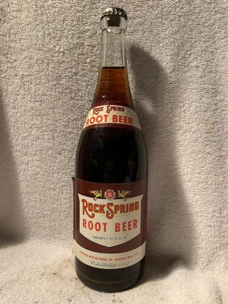 Full 24oz Rock Spring Root Beer Paper Label Soda Bottle Shakopee,  Minnesota