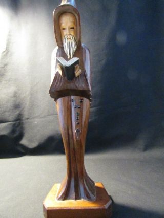 Vintage Wooden Carved Monk Priest Reading Book Bible Christian Catholic Statue 2
