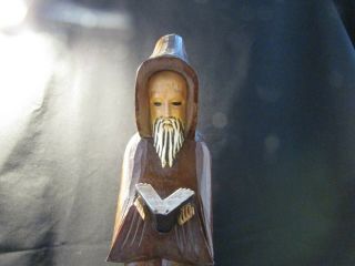 Vintage Wooden Carved Monk Priest Reading Book Bible Christian Catholic Statue 3