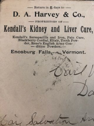 1898 Kendalls Kidney And Liver Cure Medicine Advertising Cover Enosburg Vermont