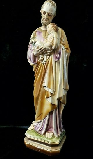 Vintage Columbia Statuary Saint Joseph Infant Jesus Chalkware Statue