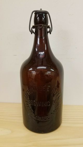 Menominee River Brewing Co Vtg Amber Michigan Blob Top Beer Bottle