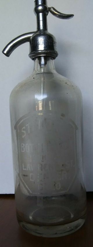 Early Acid Etched Standard Bottling Co.  Seltzer Bottle Denver Colorado,  Colo,  Co