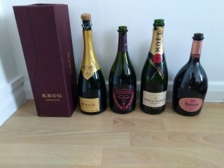 Empty Champagne Bottle Set,  Krug,  Gift Box,  Dom Perignon,  Ruinart,  Moet Chandon