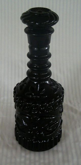 Vintage Black Glass Liquor Bottle Decanter With Cork Top Empty
