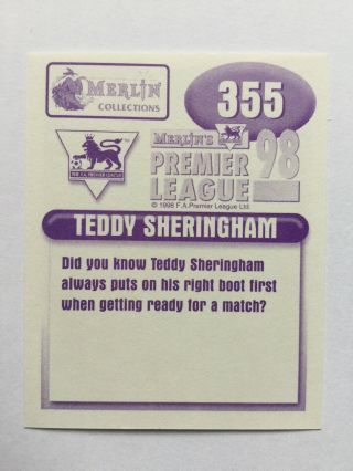 Merlin Premier League 1998 Sticker 355 Manchester United Teddy Sheringham 2