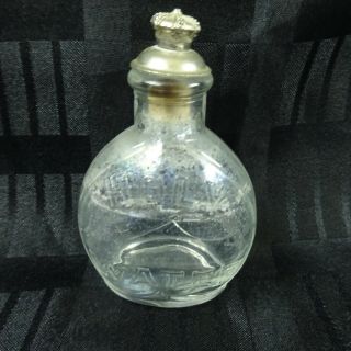 Vintage Embossed Holy Water Cross Bottle With Metal Sprinkler Cap