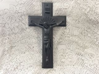 Vintage Silver Tone Heavy Metal Inri Jesus On Cross/crucifix Wall Hanging -