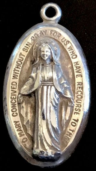 Vintage Catholic Creed Sterling Silver Miraculous Mary Religious Medal