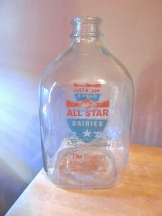 Vintage All Star Dairies One Gallon Glass Milk Bottle Boy With Cow Graphics 1