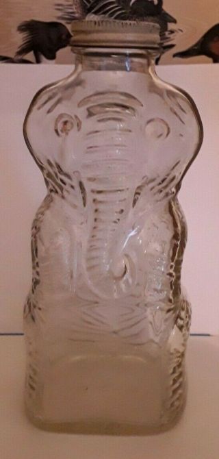 Vintage Glass Elephant Grapette Family Beverage Syrup Bottle Coin Bank 1950s
