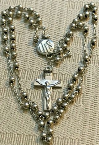 Vintage Tiny Sterling Silver Rosary W/ Sterling Round Beads Signed