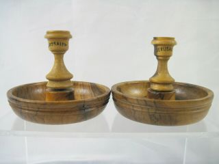 Vintage Judaica Shabbat Wooden Compact Travel Sized Candlesticks Handmade