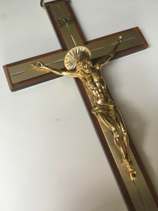 Vintage Mid Century Wall Crucifix Cross Gold 24k Jesus Wall Mount Italy