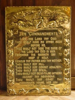 Vintage Embossed Brass Plaque Ten 10 Commandments Wall Art England