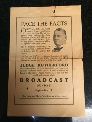 Watchtower Judge Rutherford Face The Facts Handbill
