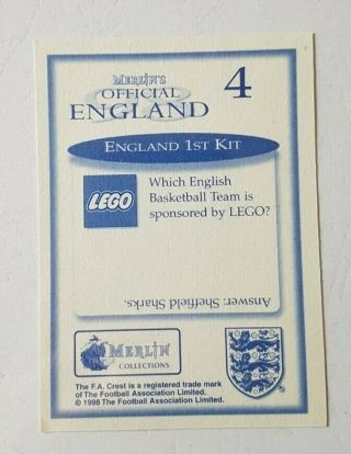 Merlin Official England 98 - WC 1998 Large Foil 4 England Kit 2
