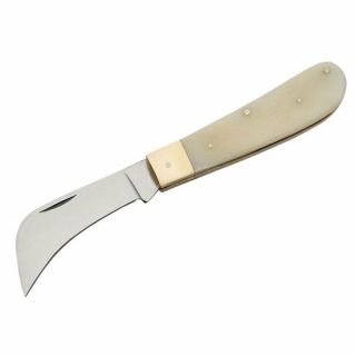 Folding Boline W/ White Bone Handle 4 " Stainless Steel Pocket Herb Knife