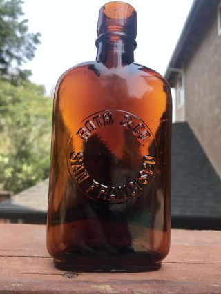Roth & Co Amber Whiskey Flask San Francisco Ca California Tooled Top Bottle