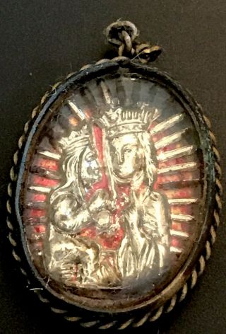 Vintage Catholic St Anne Bubble Glass Double Sided Pink Religious Medal