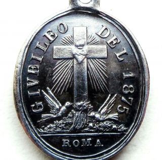 1875 Antique Solid Slver Vatican Medal With Pope Pius Ix