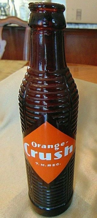 Vintage 7oz Orange Crush Soda Vintage Bottle Amber Brown Ribbed Duraglas -