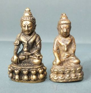 Two Brass Buddha Charms Talisman Small Statues Thailand