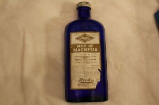 Vintage Hooks Drugs Indianapolis Cobalt Glass Milk Of Magnesia Bottle/label 1 Qt