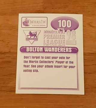Merlin Premier League 98 Foil Sticker - 100 Bolton Wanderers Kit - 1998 2