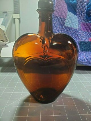 Vintage Paul Masson Amber Glass Heart Shaped Bottle Stopper