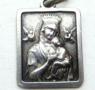 Our Lady Of Perpetual Help & Saint Joseph - Antique Silver Medal Pendant