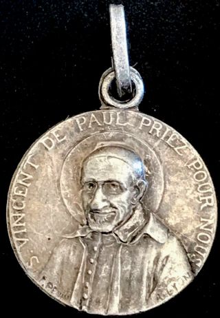 Vintage Catholic Signed Penin St Vincent De Paul Silver Tone Medal France