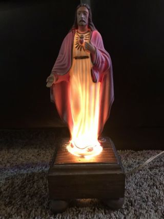 Vintage 10” Jesus Catholic Sacred Heart Lamp Statue✝️