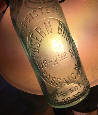 Old Passaic Nj Blob Top Soda Bottle Posern Bros 176 2nd St 1800s Advertising