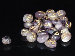 25pcs Amethyst Stones Rune Set Tumbled Engraved Lettering Reiki Crystal Healing
