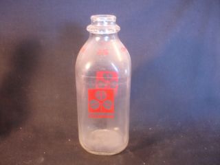 Old Vtg Collectible Glass Cloverland Milk Bottle The Dairy With Cows One Quart