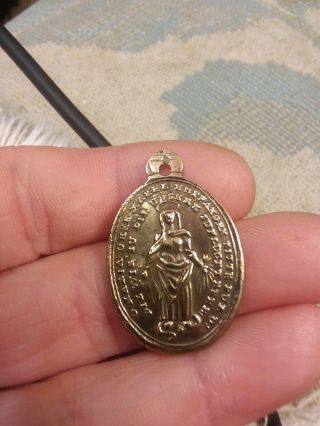 ANTIQUE GERMAN BRONZE POWERS OF MARY SACRED HEART MEDAL 2