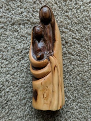Vintage Holy Family Carved Olive Wood Figurine Mary Joseph Jesus Statue Nativity