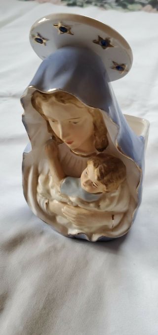 Vintage Ceramic Virgin Mary & Jesus Statue Planter