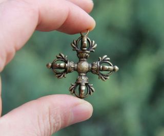 4.  5 Cm Tibet 100 Pure Bronze 4 Petal Dorje Vajra - Pest Amulet Pendant Necklace