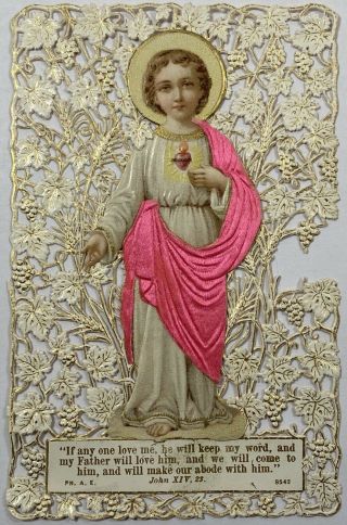 Sacred Heart Of Jesus,  Antique Paper Lace Holy Card.