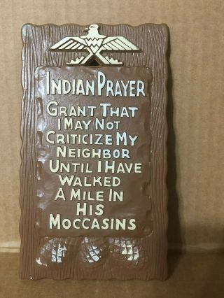 Vintage Indian Prayer Hanging Wall Plaque - Heavy Plastic From The 70’s