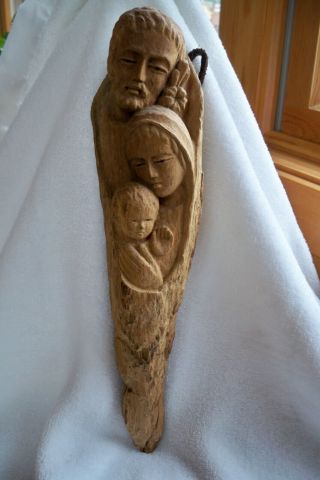 Vintage Hand Carved Wood Holy Family - Joseph,  Mary,  Jesus Wall Art Sculpture