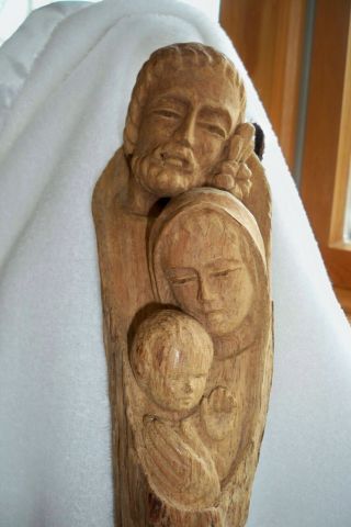 VINTAGE HAND CARVED WOOD HOLY FAMILY - JOSEPH,  MARY,  JESUS WALL ART SCULPTURE 2