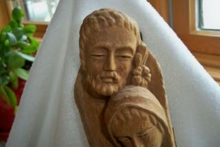 VINTAGE HAND CARVED WOOD HOLY FAMILY - JOSEPH,  MARY,  JESUS WALL ART SCULPTURE 3